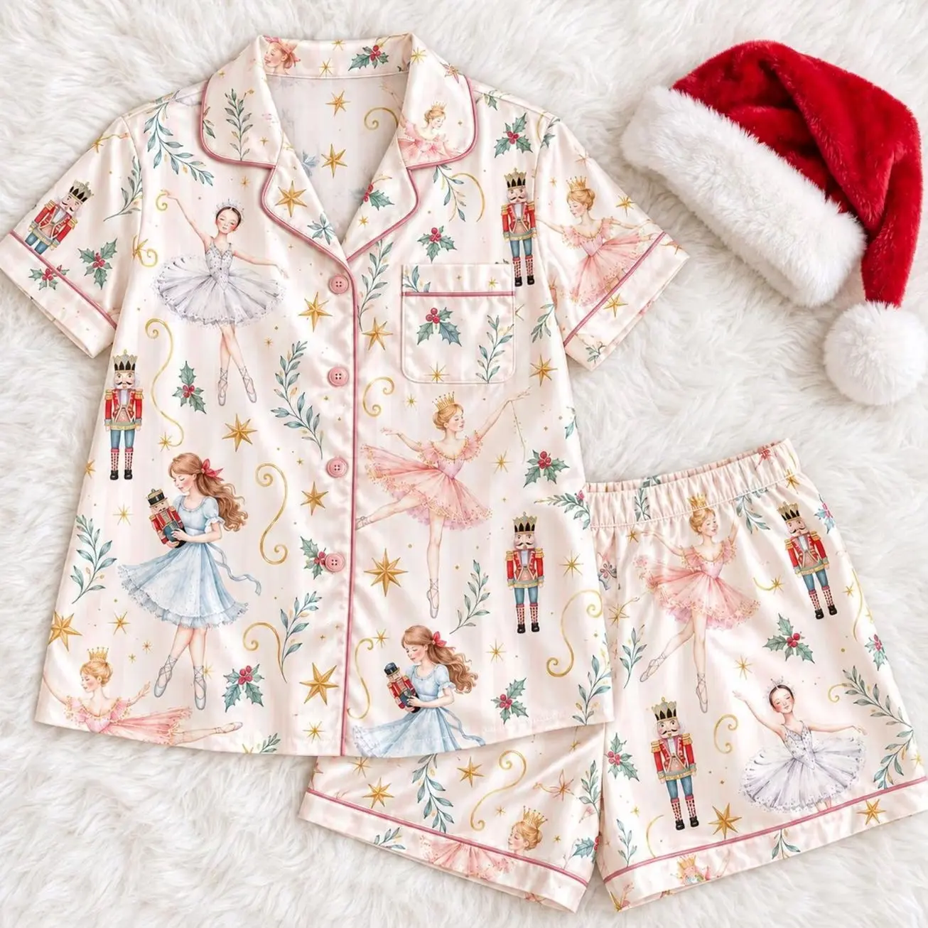 Ballerina Nutcracker Pajamas, Christmas Satin Sleepwear Set (Matching Family)