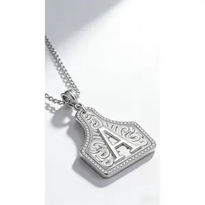 WYJ Silver Cow Tag Initial Pendant Necklace - 26-Letter Custom Engraved Unisex Silver-Tone Alphabet Necklace Jewelry, Sports & Outdoor Charm Gift for Daily Wear, Initial Necklace Jewelry