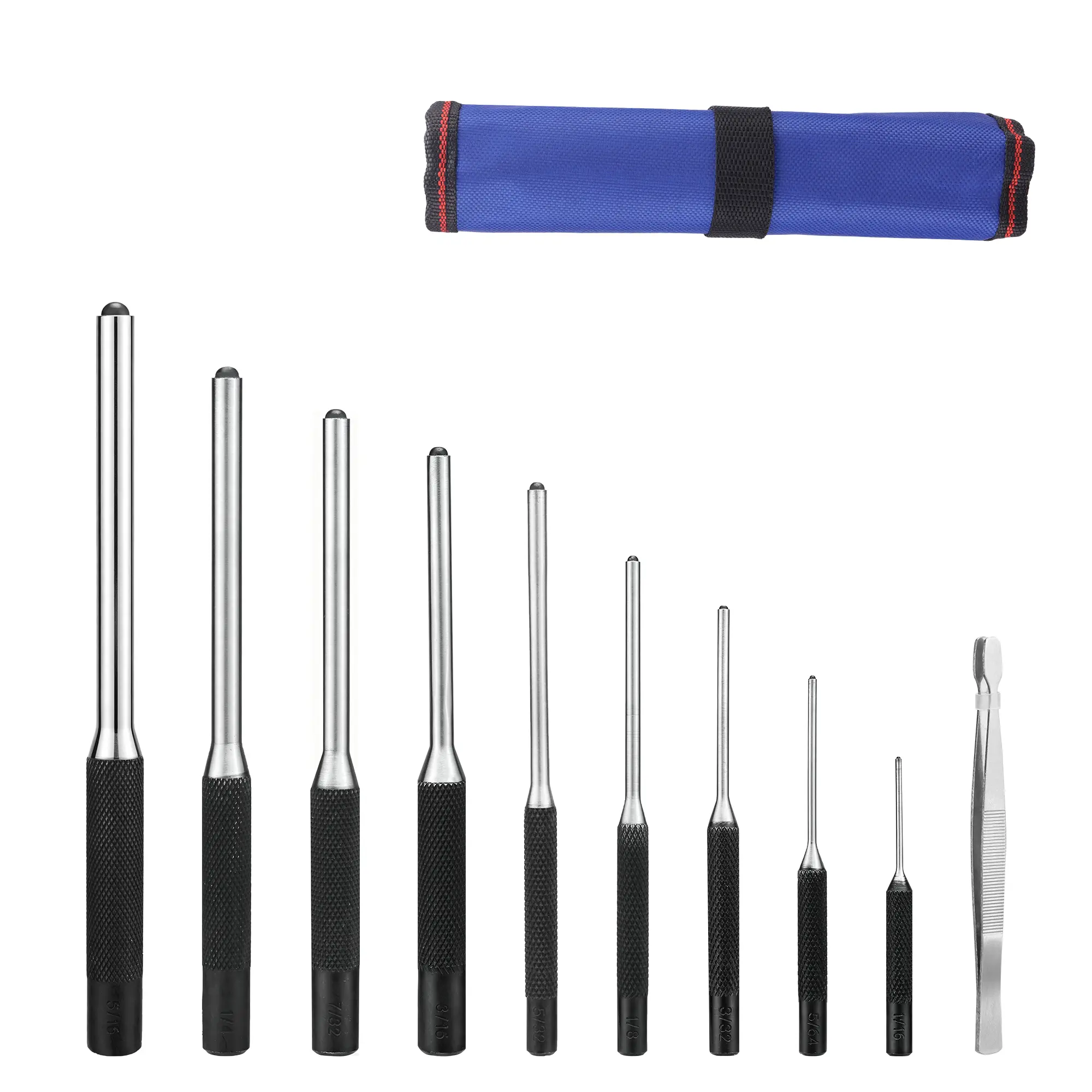 #toolupgrade WORKPRO 9-Pack Roll Pin Punch Set with Tweezers, Forged CR-V Steel, Punch Tool Set with Nylon Pouch, Pin Removal Tool for Automotive, Watch Repair, Jewelry and Craft