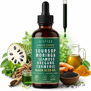 qizfyzz 10-in-1 Soursop Bitters Herbal Drops with Nori, Moringa, Turmeric, Oregano, Ashwagandha & Black Seed Oil | Vegan, Non-GMO Liquid Supplement | 2 fl oz