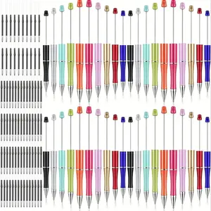 40 plastic ballpoint pens and 40 pen refills, various ballpoint pen shafts, black ink ballpoint pens, suitable for school office supplies, Jewelry Decoration