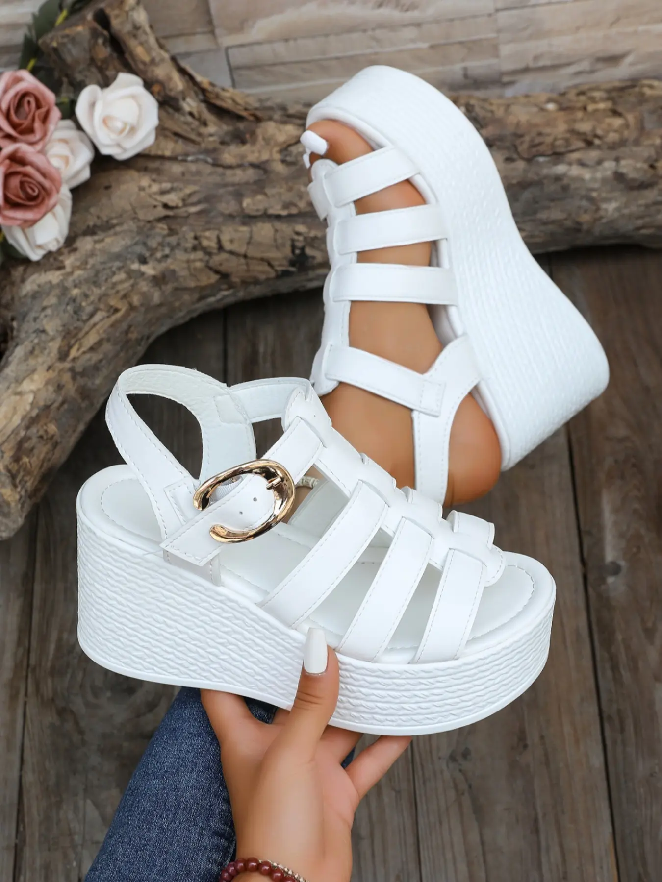 Women's Summer Thick Sole Rubber Breathable Slip-On Sandals, Ankle Strap Sandal, Casual Platform Sandals, Soft PU Leather Casual Sports Shoes, Lightweight Roman Flats, Fashion Daily Wear, Flatform, Footwear Sandal