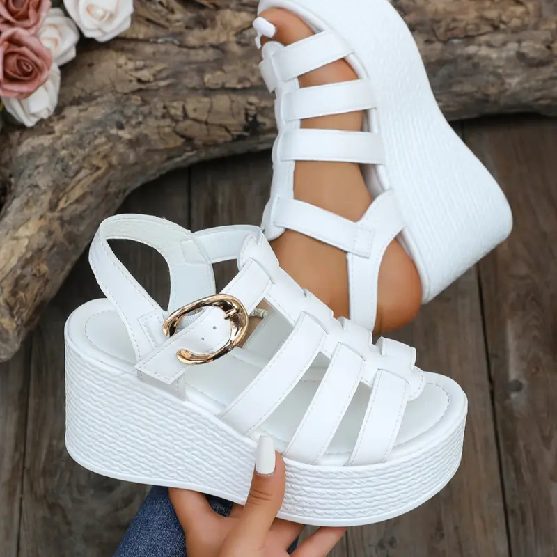 Women's Summer Thick Sole Rubber Breathable Slip-On Sandals, Ankle Strap Sandal, Casual Platform Sandals, Soft PU Leather Casual Sports Shoes, Lightweight Roman Flats, Fashion Daily Wear, Flatform, Footwear Sandal