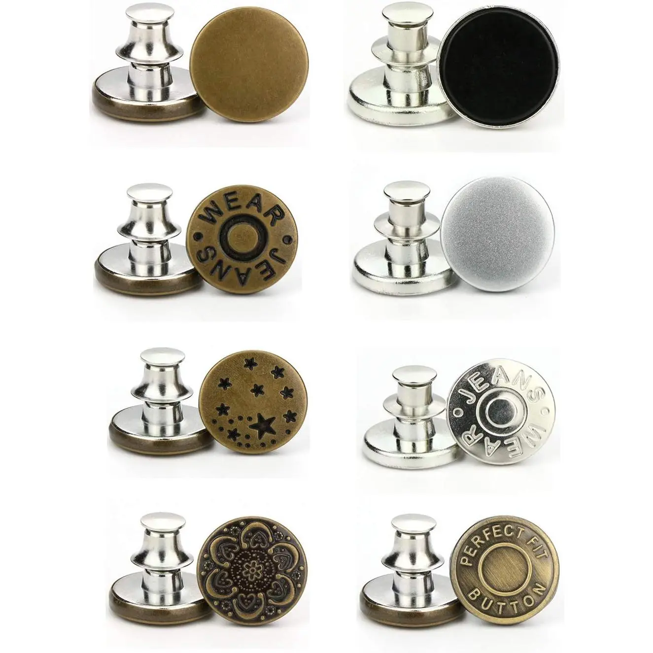 8 Sets Button Pins for Loose Jeans, No Sew and No Tools   Snap Tack Button,  and Adjustable Metal Pants Buttons Tightener (Size : 17mm)