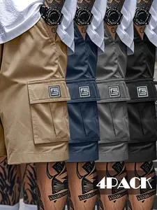 Men’s 4-Pack Cargo Shorts — Loose Fit, Non-Elastic, Solid Color, Multi-Functional Work Shorts with Multiple Pockets; Suitable for Everyday Casual Wear and Summer Leisure Outfits