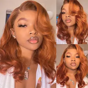 Phyoung Hair Ginger Wig Lace Frontal Synthetic Wig Long Body Wave Prelucked Hair Gluesless Heat Resistant Fiber Hair Gifts for Girlfriend ginger orange body