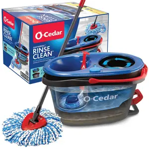O-Cedar RinseClean Spin Mop & Bucket with Clean Water Removes 99% of Bacteria Safe for All Hard Floors Microfiber Heads Machine Washable