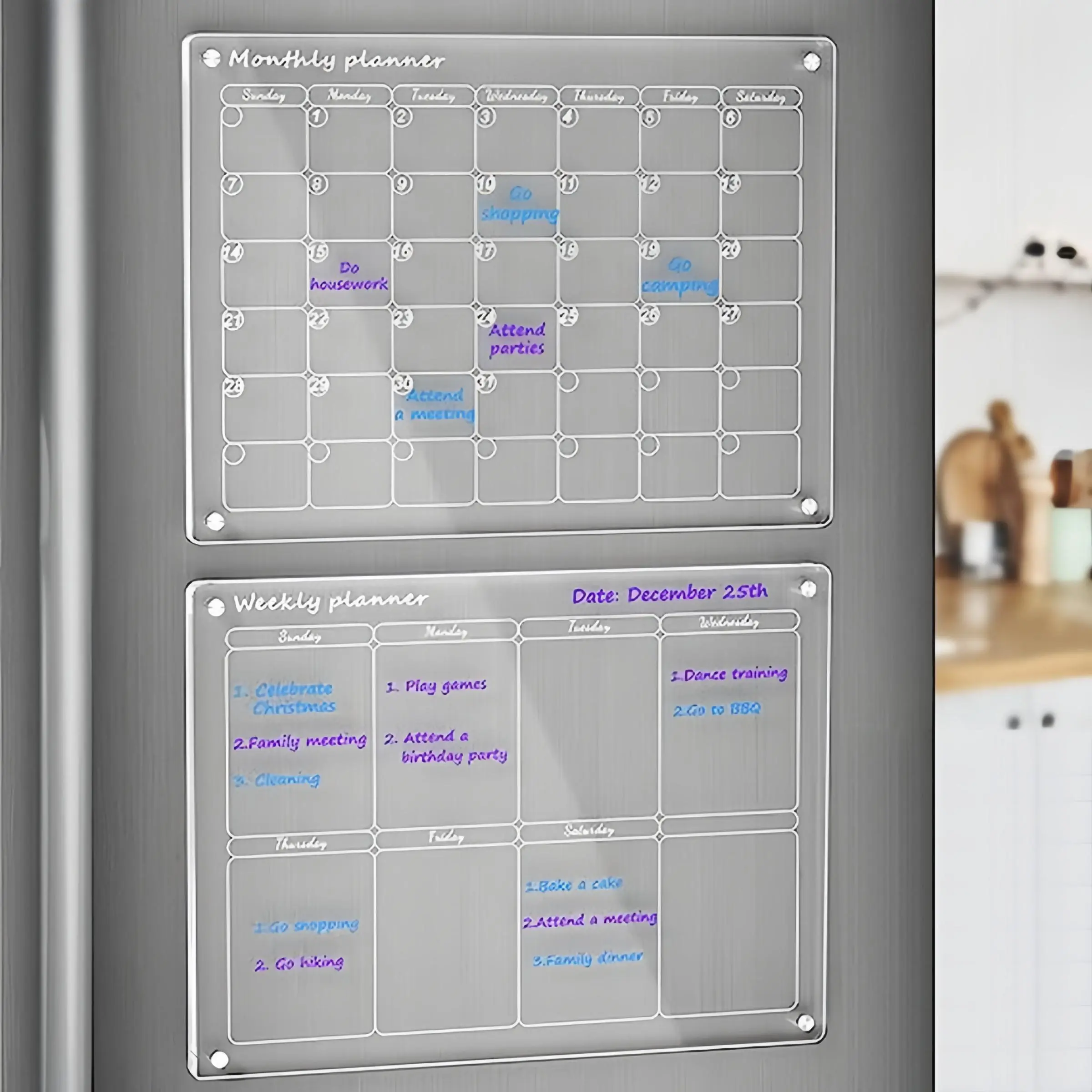 Acrylic Writing Board, Transparent Pattern Notepad with Memo Writing Board, Day Week Month Schedule Magnetic Refrigerator Sticker, Wall Calendar Planner, Clear Planner, Acrylic Calendar for Wall, Monthly Planner