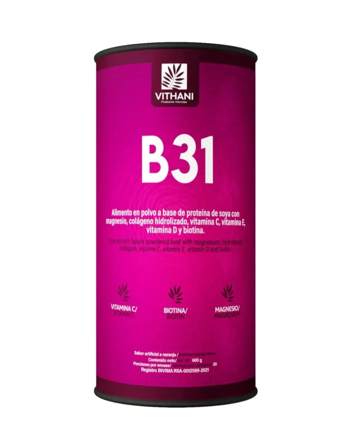 B31- MADE IN COLOMBIA- Soy protein-based powder food with magnesium, hydrolyzed collagen, vitamin C, vitamin E, vitamin D and biotin made in colombia. Healthcare Fitness Supplement Dietary Edible