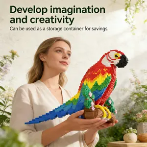 Colorful Large Parrot 3D Puzzle Building Blocks Decoration, Bookshelf Home Office Cabinet Decor, Party Living Room TV Stand Display Gift, Montessori Puzzles Gift