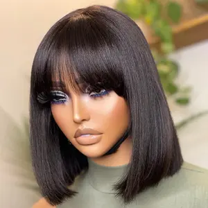 Put On And Go Reddish Purple Layered Cut Yaki Straight Minimalist Lace Bob Wig With Bangs 100% Human Hair Put On And Go Reddish Purple Layered Cut Yaki Straight Minimalist Lace Bob Wig With Bangs 100% Human Hair