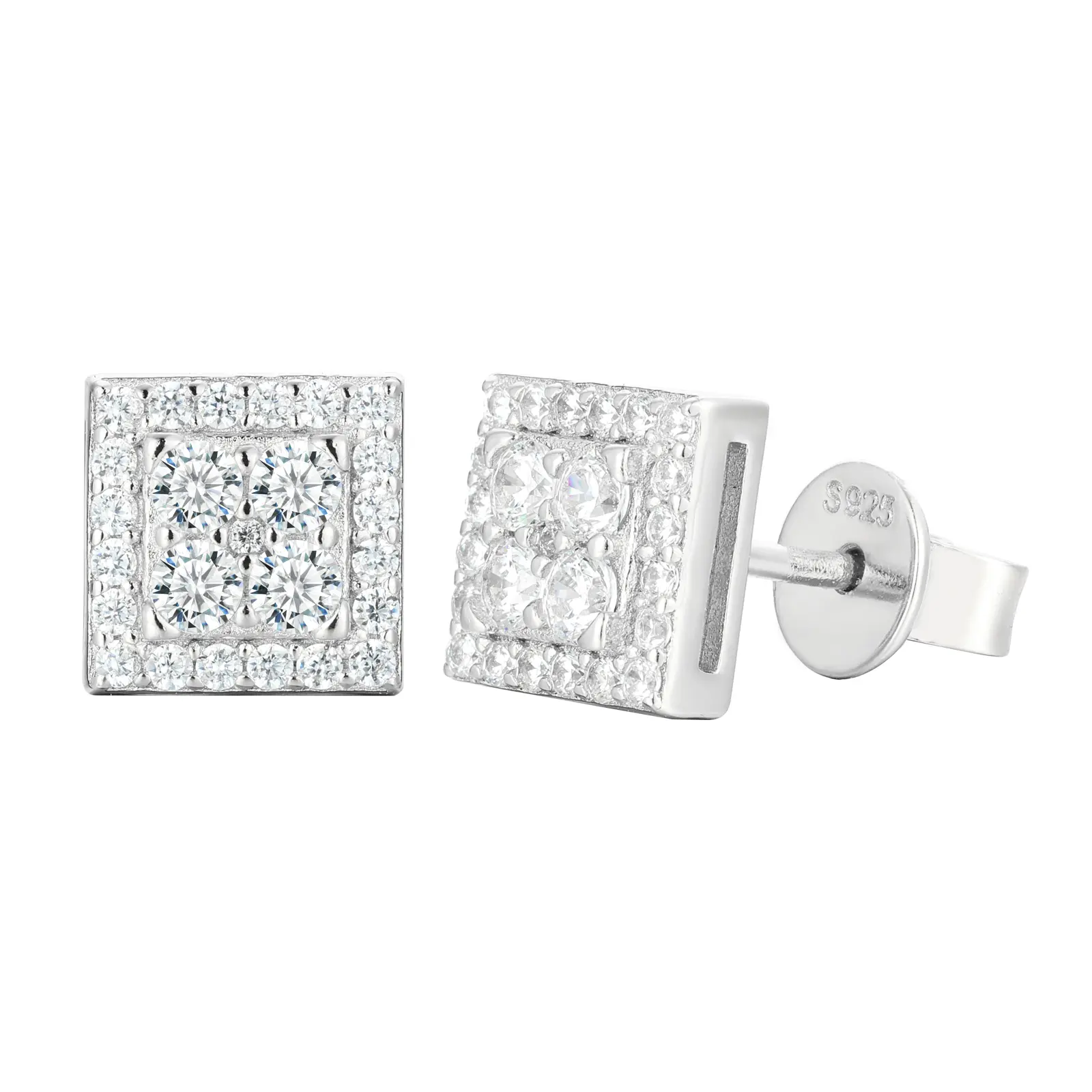 UCCIYO S925 Sterling Silver Rectangle Moissanite Stud Earrings for Women, Hip-Hop Style Statement Jewelry for Casual Daily Wear, Female, Synthetic, Brilliant
