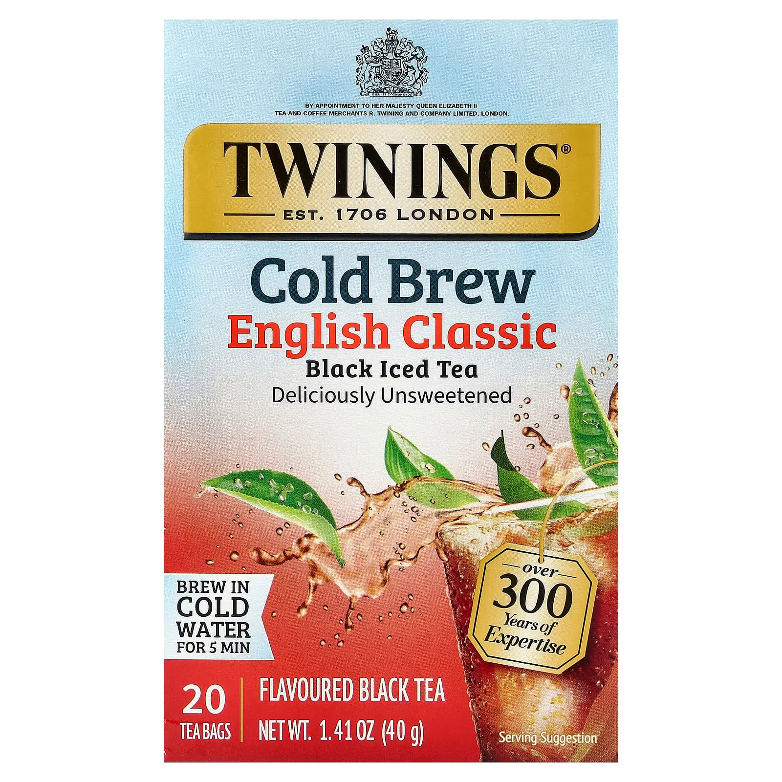Twinings Cold Brewed Iced Tea, Black Tea, English Classic, Unsweetened, 20 Tea Bags, 1.41 oz (40 g)