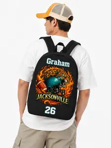 Jacksonville Fans Football Canvas Backpack - Customizable Name & Number School Bag, Functional Student Gift