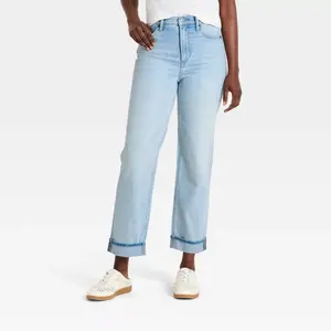 Women's High-Rise Vintage Straight Cropped Jeans - Universal Thread Light Wash 14