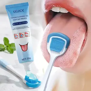 EELHOE Tongue Coating Cleansing Gel With Built-In Brush | Mint & Sorbose Formula | Deep Tongue Coating Removal | Reduces Bacterial Breeding | Long-Lasting Fresh Breath | Gentle Easy 3-Step Oral Care | Daily Mouth Hygiene Essential