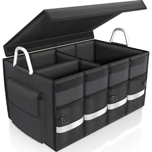 Durable Car Trunk Storage Box, Multi-compartment Folding Design - Easy to Install, Universal Fit for All Vehicles, Black Oxford Storage Case for Tools and Accessories, Tool Organizer | Multifunctional Car Storage Box