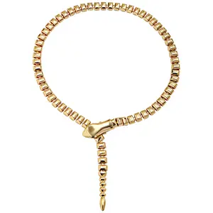 OIDEA Women's Brass Gold Plated Snake Motif Cuban Link Choker, Female Fashion Necklace with Sliding Clasp, Adjustable Gothic Witch Jewelry for Halloween, Cocktail Party Gift Accessory,summervibes