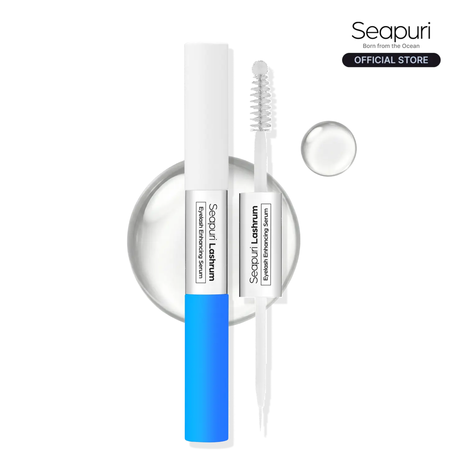 Seapuri Lashrum Eyelash Enhancing Serum | Lash Growth Serum with Caffeine, Peptide & Biotin | for Longer, Fuller Lashes | Dual Brush for Precise & Full Application | Non-Irritating, Daily Use