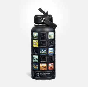 Fifty States Insulated Sticker Bottle - Black & Tan