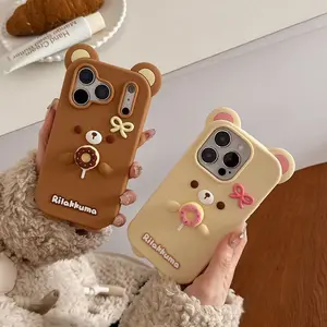 Rotating Donut Rilakkuma Phone Case For iPhone 17 16 15 14 13 12 Pro Max Plus Cute Soft Cover