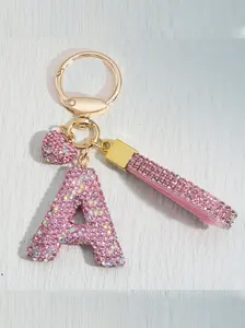Shiny Soft Clay Keychain with Rhinestone Letter, Cute Personalized Bag Accessory, Heart Shape Car Key Chain Gift for Mom Friends Valentine's Day, Heart Shaped Keychain