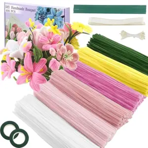 400 Root Crafts Kit, 6 Colors Assorted, DIY Flower Making Set, DIY Flower Decor, Includes Floral Wire, Garden Tape, Stamen, Ribbon, Craft Supplies