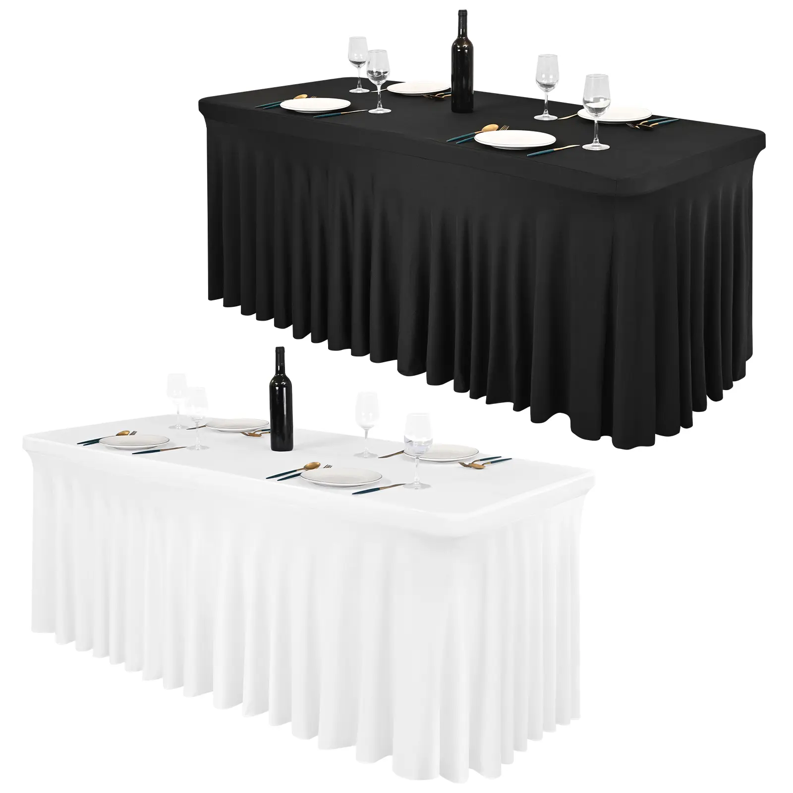Rectangle Spandex Table Skirt - 6/8Ft Fitted Stretch Tablecloth, 1-Piece Wrinkle-Resistant Ruffles, Easy to Install in Seconds, Graceful Appearance for Banquets, Vendor Events, Household Decor,  #Outdoor gathering gear #Halloween Stretchy White