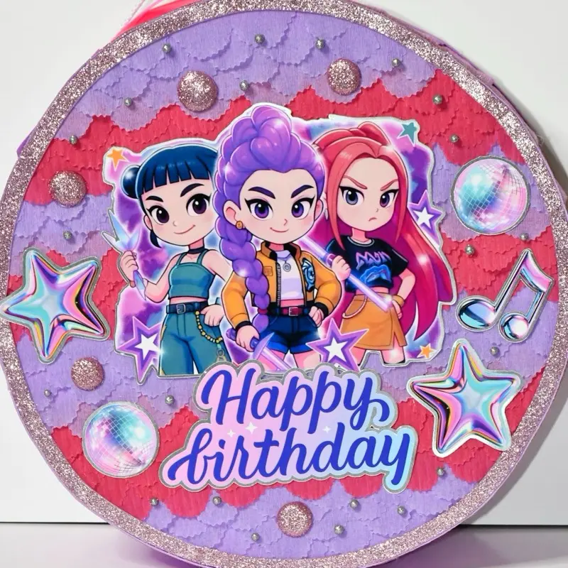 KPop Round Piñata with Happy Birthday Design for Kids' Parties and Celebrations