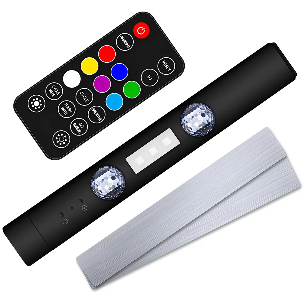 Wireless Car LED Interior Ambient Lighting Kit, 3W DC 5V USB Rechargeable Multicolor Light with Remote Control, for Cars-Trucks-SUVs, Party-Emergency-Creative DIY Lighting Effects