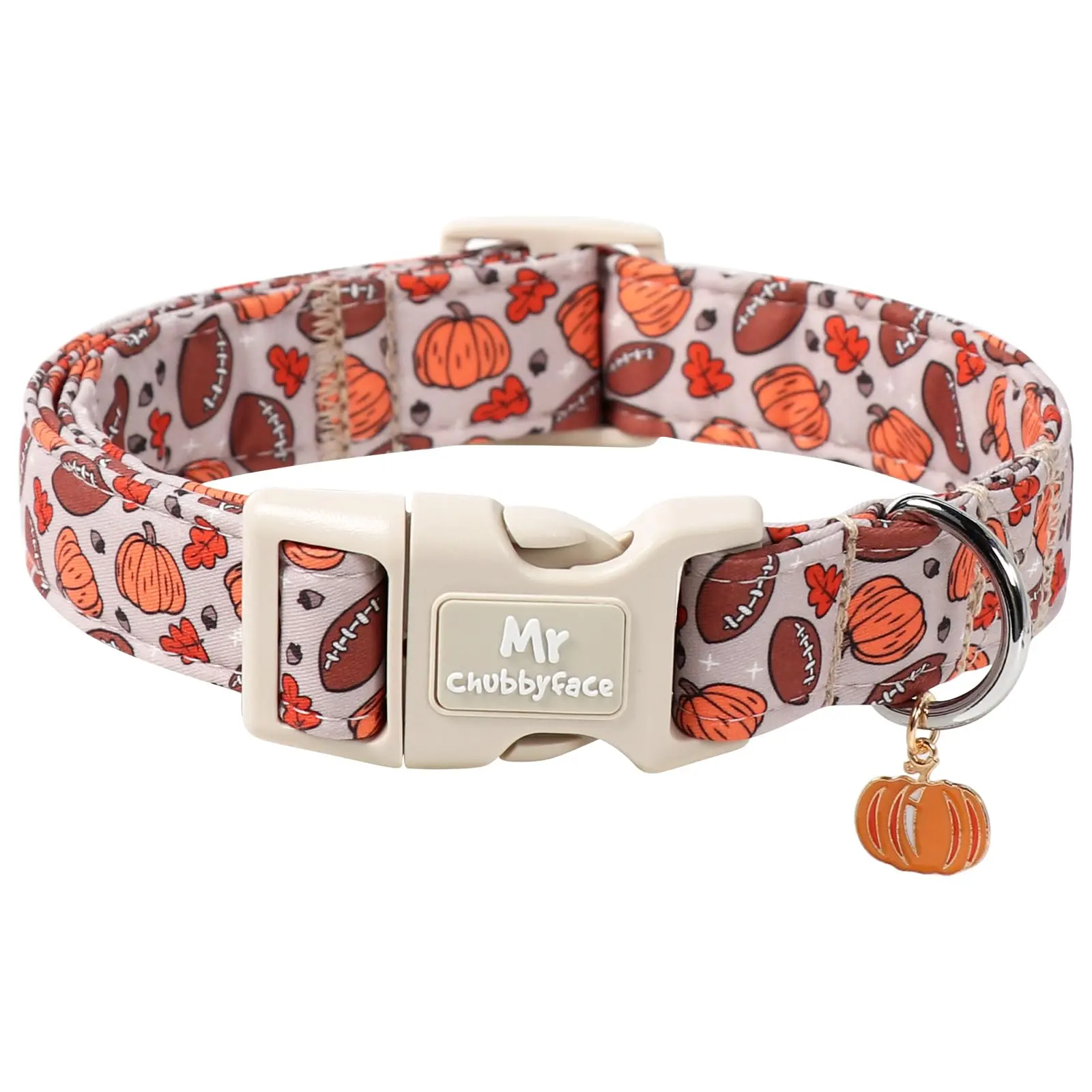 Halloween Cotton Dog Collar - Pumpkin Print, Adjustable Strap, Quick Release Buckle, Chew Resistant for Small, Medium & Large Dogs, Cotton Fabric