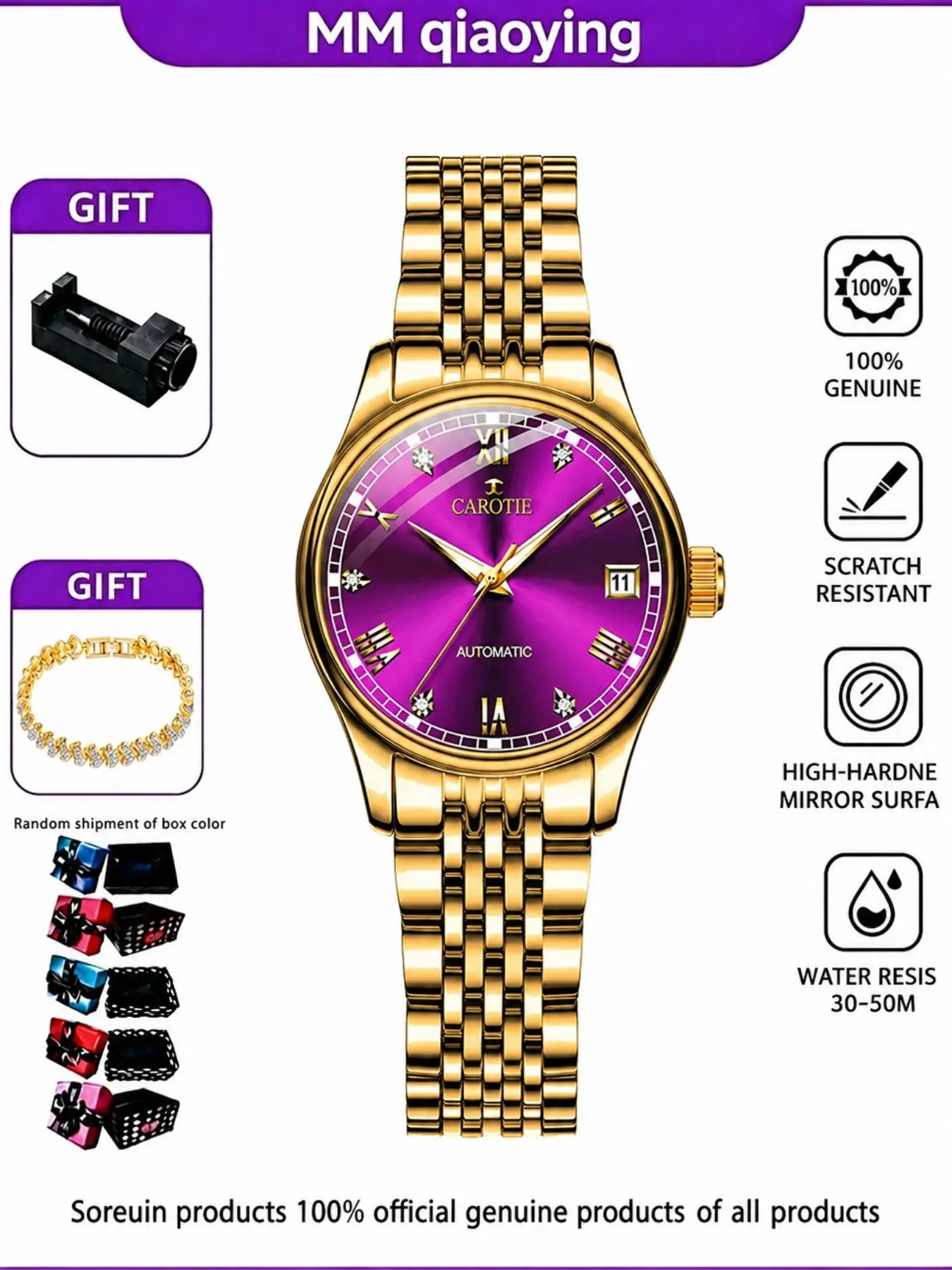Women's Dial Steel Strap Calendar Automatic Mechanical Watch, High-End Business Casual Trendy Timepiece