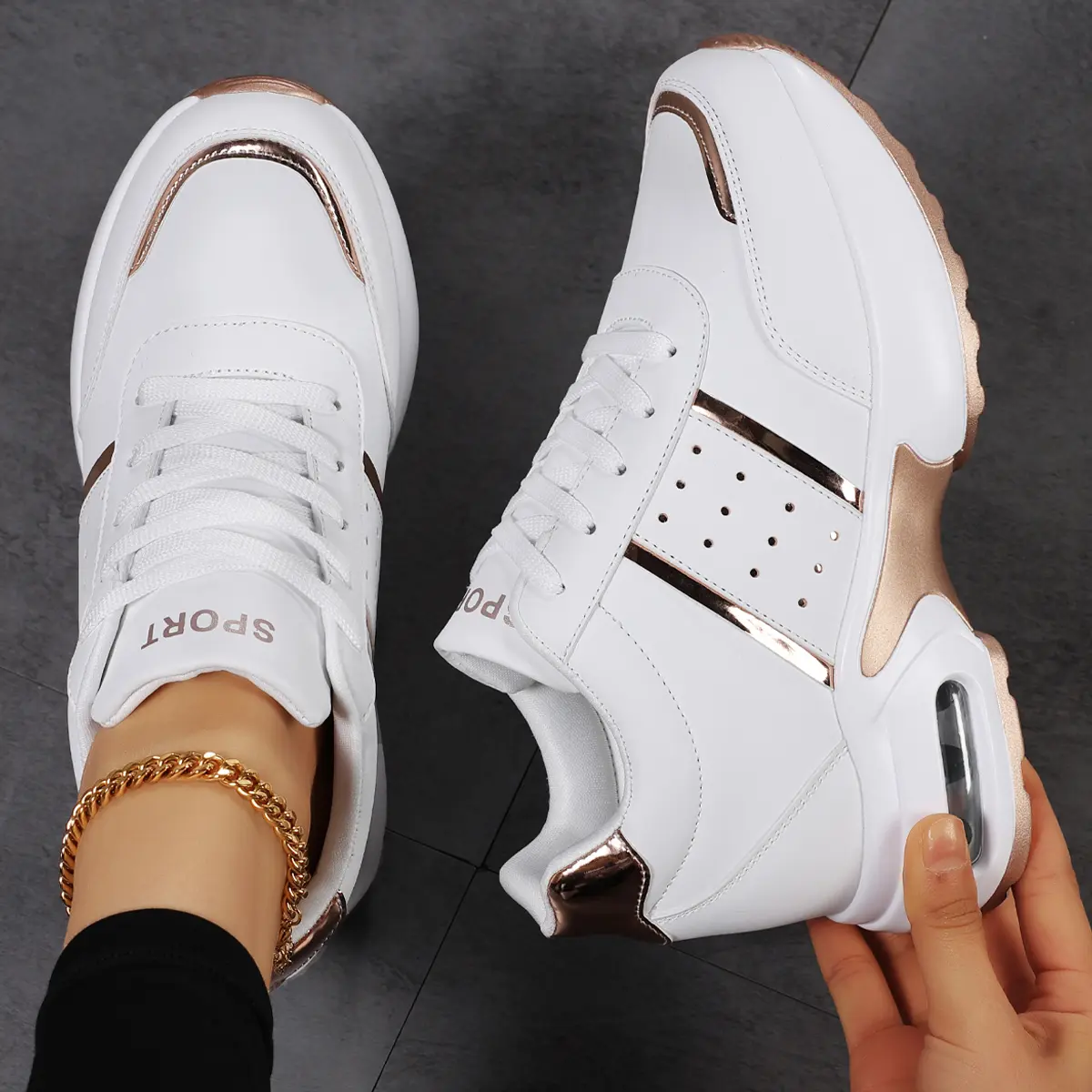 Sosenfer Ladies Sneakers, Low Top Knit Wedge Platform Walking Shoes with Arch Support and Hidden Height Boost, Height Boost Sneakers, Sneaker Wedges