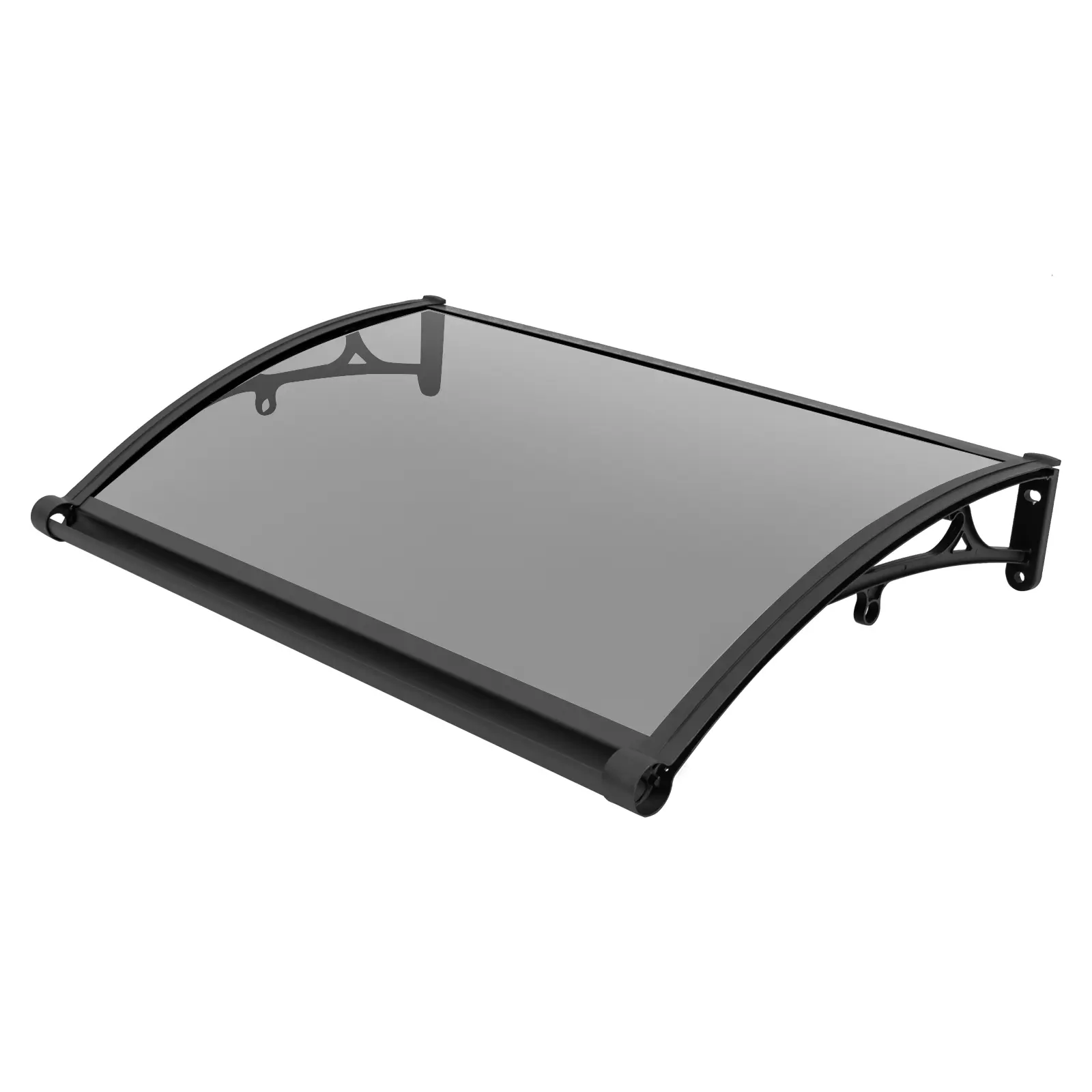Sturdy Modern Cantilever Door Awning Canopy, Black-Gray Spraying Aluminum Alloy-PC Rectangle with Curved Arc, 102*62*15cm, 50kg Stable Load, -40~120℃ Wall Mounted, Water Resistant UV Prevention, Suitable for Garden Balconies, No Magnets/No Battery, 1 Door