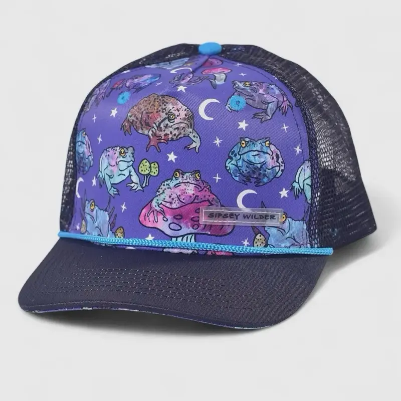 Sipsy Wilder Grumpy Toad Adjustable Trucker Hat with Fun Frog and Moon Print for Stylish Outfits