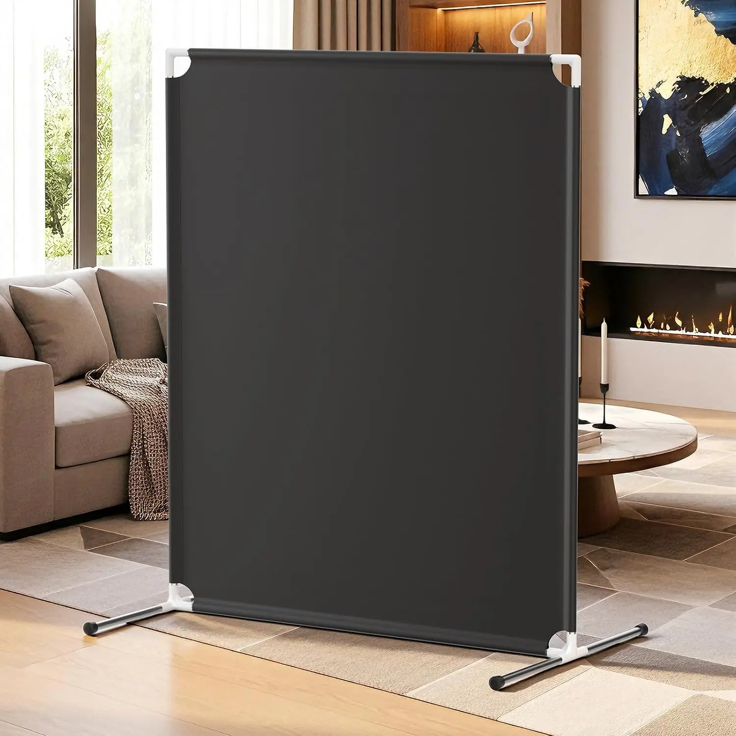 Room Divider for Privacy Protection - Single Panel Privacy Screen for Room Separation, 75.6" x 60" Portable Room Partition for Bedroom Office Dorm, Freestanding Divider Easy to Install ，Black