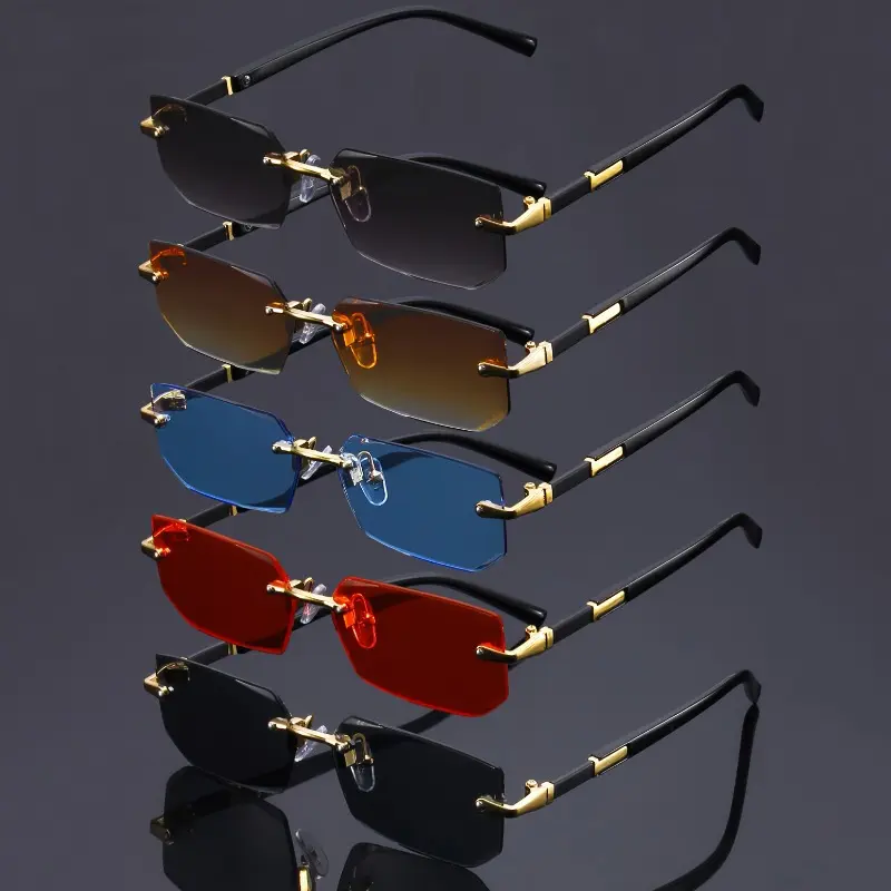 Women's Rimless Rectangle Sunglasses 5pcs/Set, Retro Frameless Eyewear with Multiple Color Lenses, Fashion Streetwear Style, Holiday Present for Eyewear Lovers