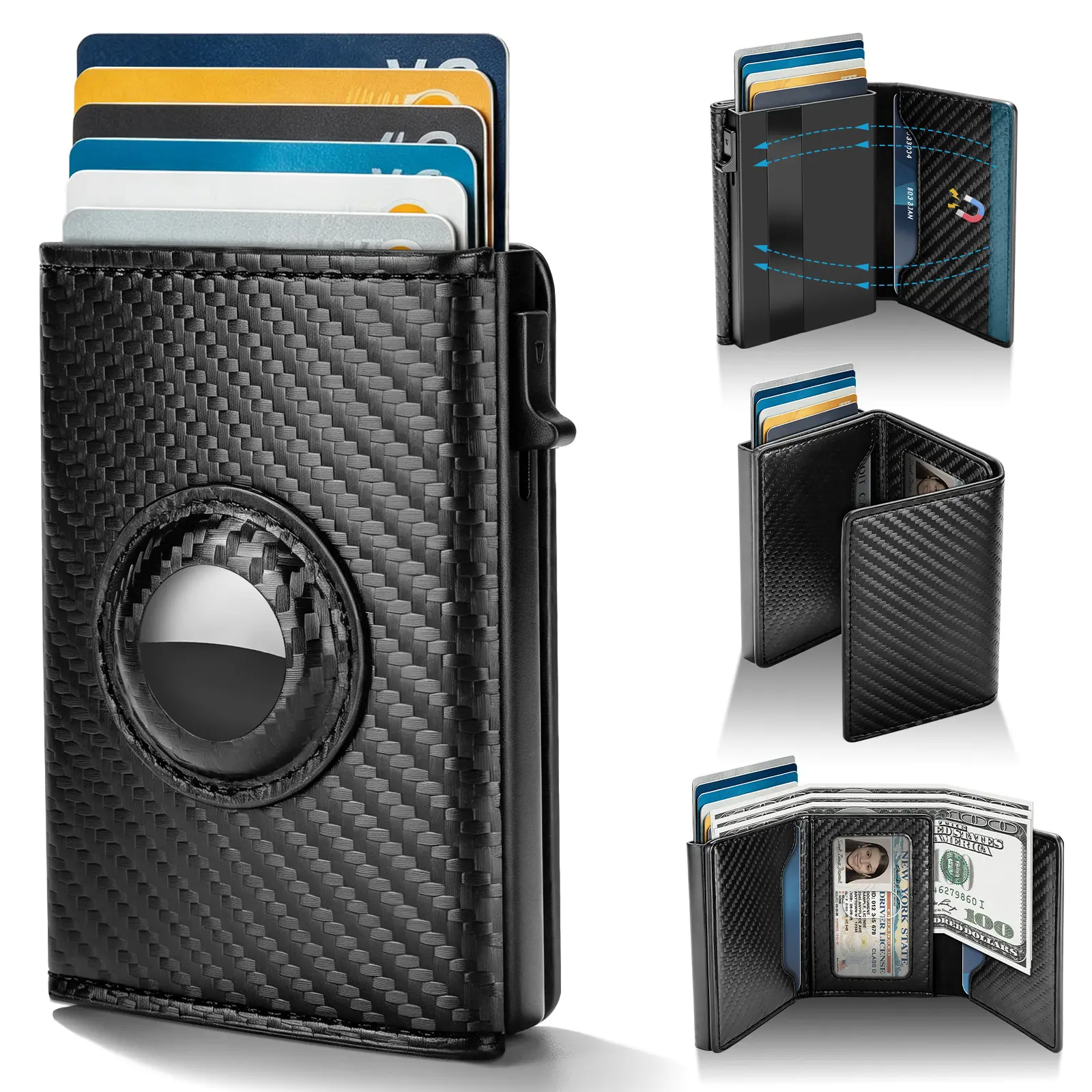 Men's Minimalist Trifold Wallet, RFID Blocking Leather Card Holder with ID Window & Cash Slot, Slim Pop-up Wallet with Large Capacity, Mens Gifts
