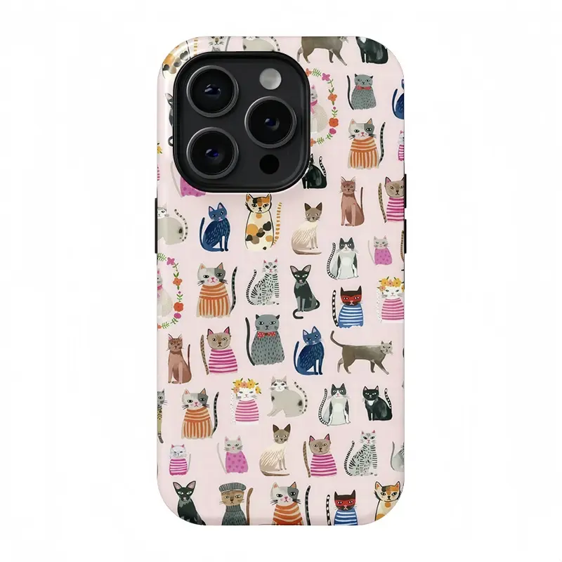 Aesthetic Cat Phone Case Retro Kawaii Cats with Fun Outfits Cute Animal Lover Gift Compatible with Samsung S25 24 23 iPhone 17 16 iphone 15 pro max case 14, iphone 13 cases, 12, 11 Shockproof Cellphone Protection Smartphone Casing Cat Slave Phone Case