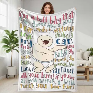 Adventure Time Finn The Human Flannel Blanket Cartoon Typography Print Ultra Soft Lightweight Cozy Fleece Throw Blanket For Bedroom Living Room Couch Sofa Bedding Decor Birthday Holiday Gifts