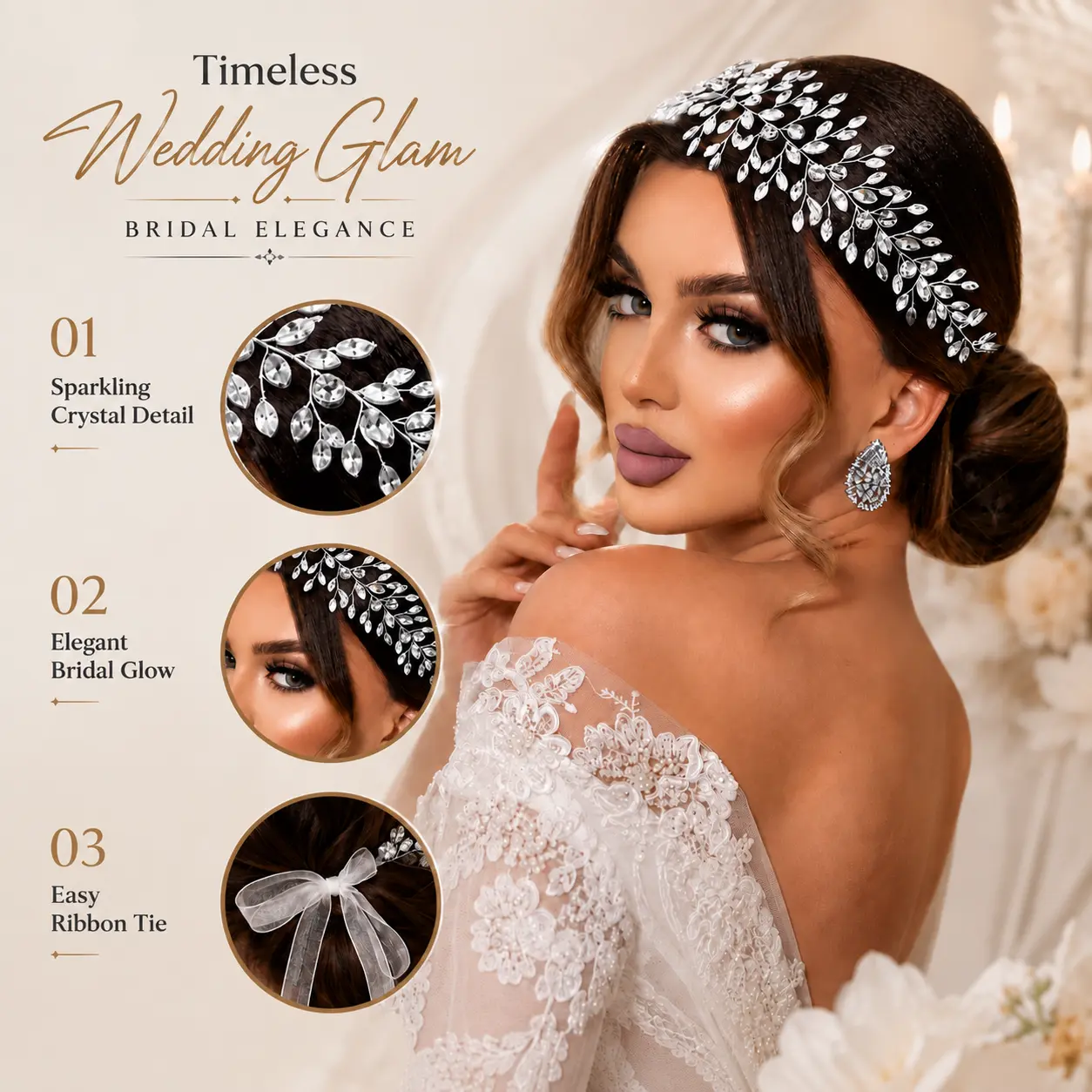 Women's Handmade Crystal Leaf Pattern Headband - Lightweight Bling Hair Fashion Headwear for Bride, Wedding & Formal Occasions