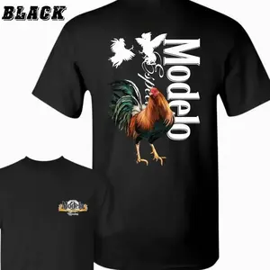 Modelo Rooster T-Shirt - Bold Rooster Graphic With Dynamic Fighting Cocks , Perfect For Beer Lovers And Fiesta Enthusiasts , Casual Daily Wear , Relaxed Fit , Unisex Style , Unique Modelo Design Crewneck Menswear Classic