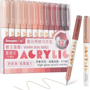 12 Colors High Gloss Acrylic Markers,1mm Bullet Nib Acrylic Paint Pens,Bright Colors,Big Capacity ink,Painting for Fabric, Canvas, Rock, Glass, Wood, Paper, DIY Crafts, School and Art Supplies