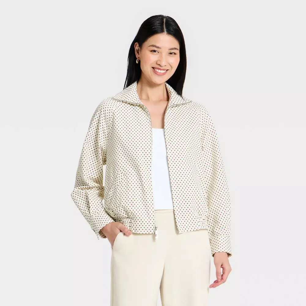 Women's Mock-Neck Full Zip Bomber Jacket - A