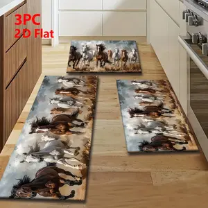 2pcs/3pcs Flannel Kitchen Mat Set, Retro Industrial Style, Non-Slip, Absorbent, Ideal for Kitchen, Bathroom, Laundry Room, Hallway, Kitchen Runner Rug