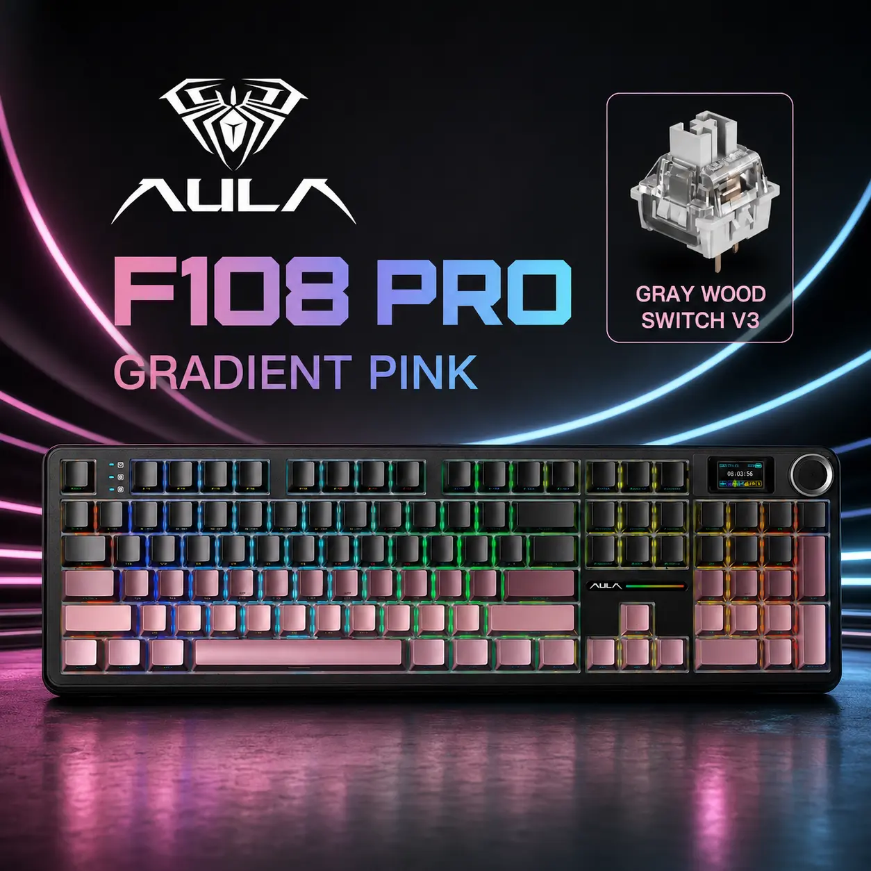 AULA F108 Pro Tri-Mode Wireless Mechanical Keyboard - Hot Swap Keys, RGB Lighting, Smart Screen & Knob, 108-Key Full Size, USB-C, 2.4GHz, Customizable Keycaps, Android Compatible, for Work From Home & Gaming, Gaming Accessories, Wireless Keyboards,techvib