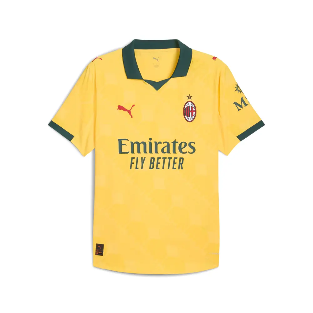 PUMA Mens Ac Milan Third Collared Short Sleeve Jersey Authentic Casual - Yellow