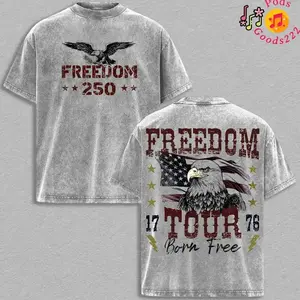 Men's Kid Rock Freedom 250 Vintage Washed Classic Cotton Oversized Tee - American Rebel Graphic Apparel, Patriotic Country Rock Streetwear, Seamless Heavyweight Concert Top for USA Fans ESB