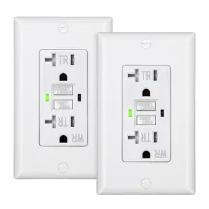 2-Pack 20Amp Power GFCI Outlet, Outdoor Weather-Resistant (WR), Tamper-Proof (TR), UL Listed, Self-Test Function, LED Indicator, Thinner Look Wallplate Included, White