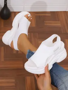 Breathable Flyknit Shoes, Wave Thick Sole, Toe Exposure, Side Ventilation, Casual Style, Textile Upper, Rubber Sole, Summer Fashion